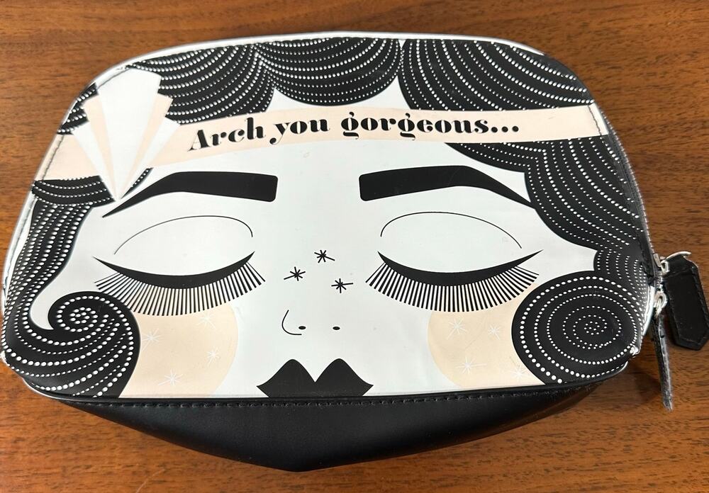 Benefit Cosmetics Arch You Gorgeous Makeup Bag Black White Retro Face Zip Pouch